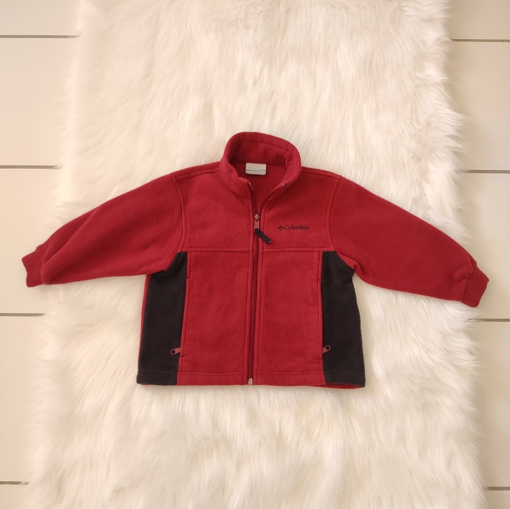 Columbia Boys Red and Black Fleece Zipper Jacket